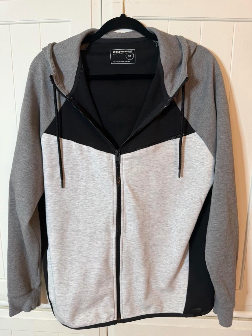Express Men's Gray and Black Colorblock Zip Hoodie